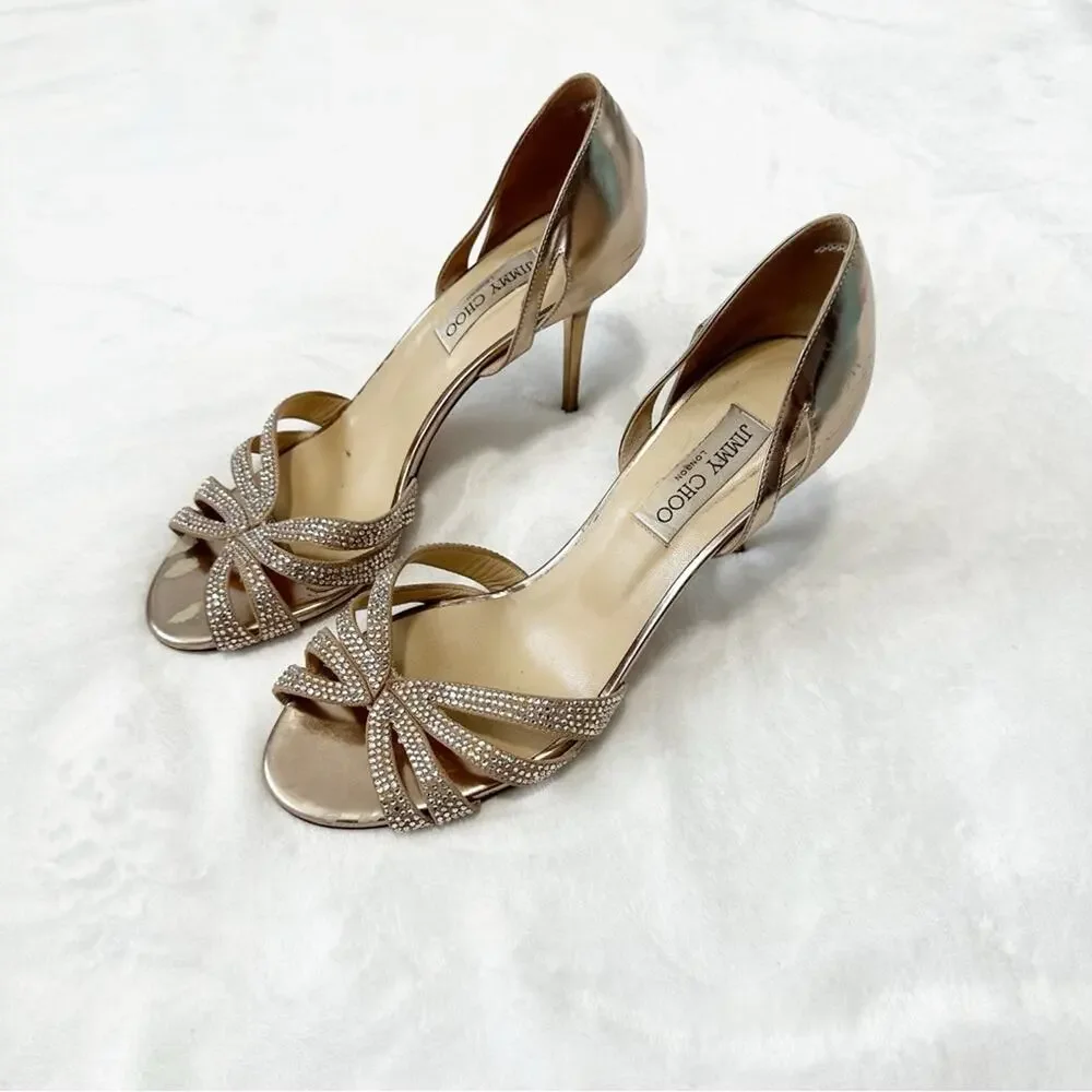 Jimmy Choo Metallic Strappy Heels rhinestone gold size EU 41 designer